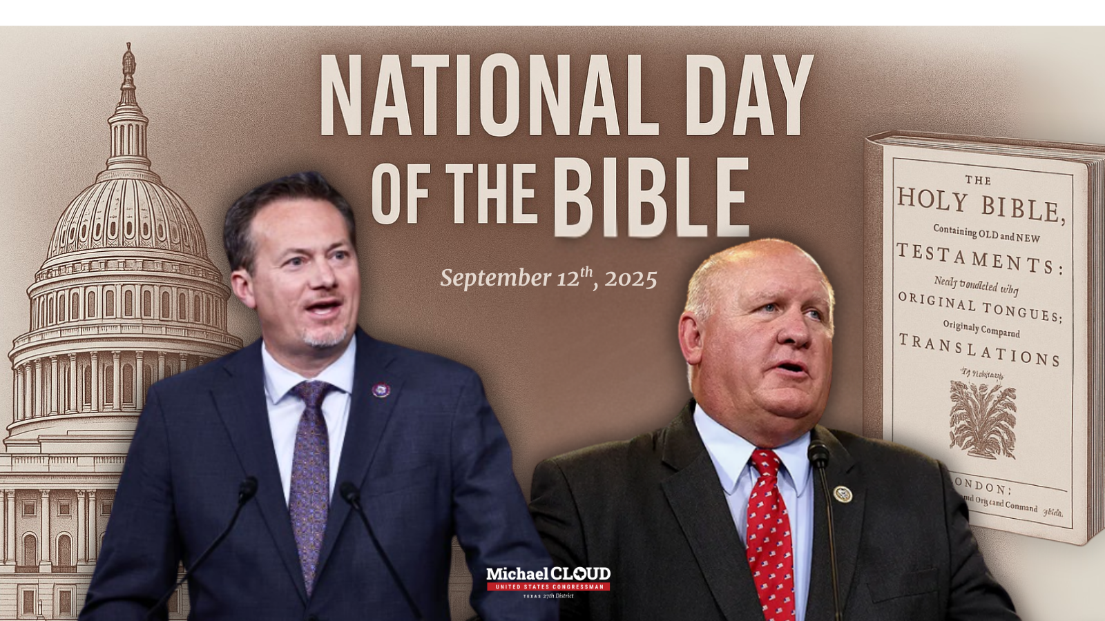 RELEASE: Cloud and Thompson Unveil Resolution Declaring September 12th as  the National Day of the Bible